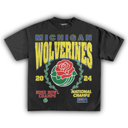 2024 MICHIGAN WOLVERINES ROSE BOWL CHAMPS VINTAGE TEE