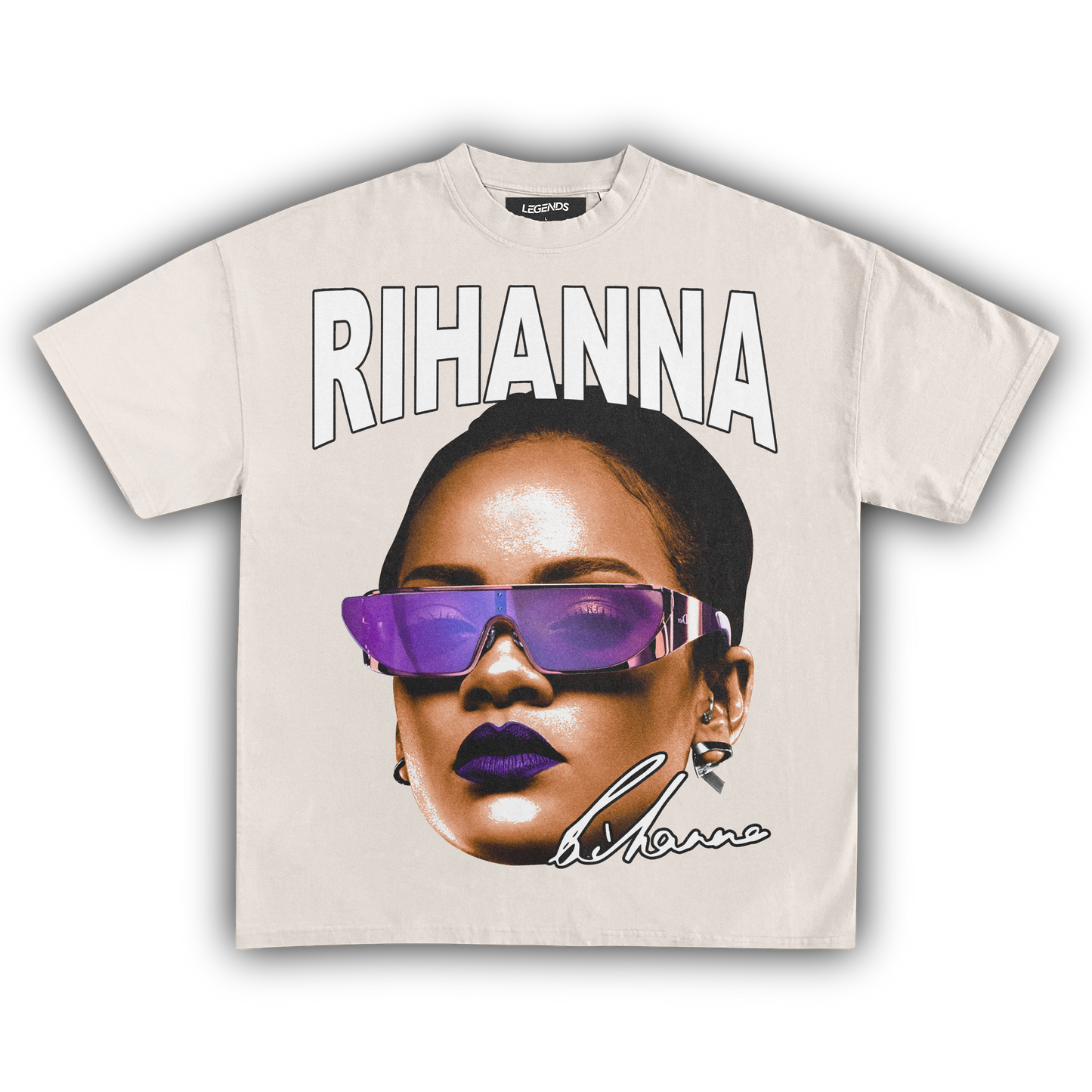 RIHANNA BIG FACE TEE (White Text)