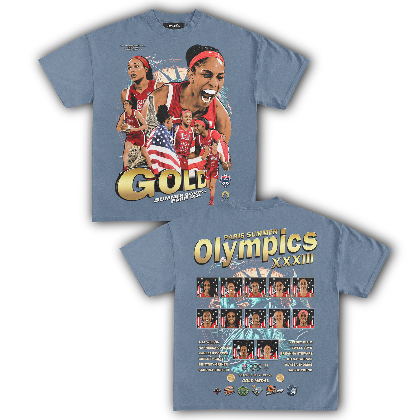 USA WOMEN'S BASKETBALL 1ST PLACE 2024 TEE