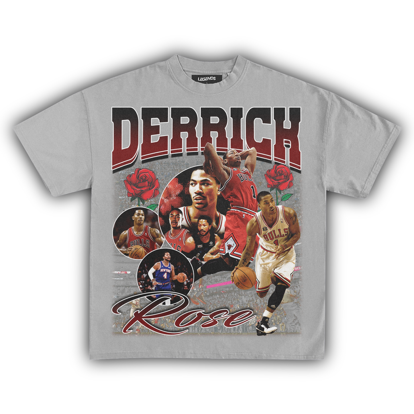 Derrick Rose Tee Chicago Bulls Basketball Vintage Heavyweight T Shirt Legends Heavyweight Tees