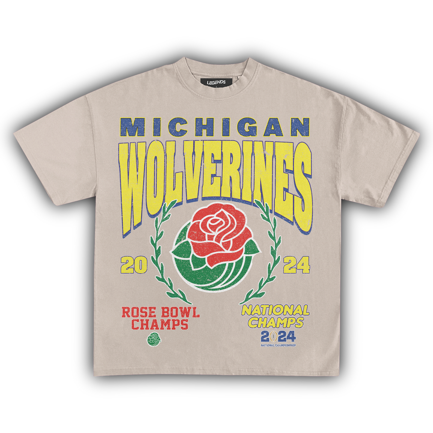 2024 MICHIGAN WOLVERINES ROSE BOWL CHAMPS VINTAGE TEE