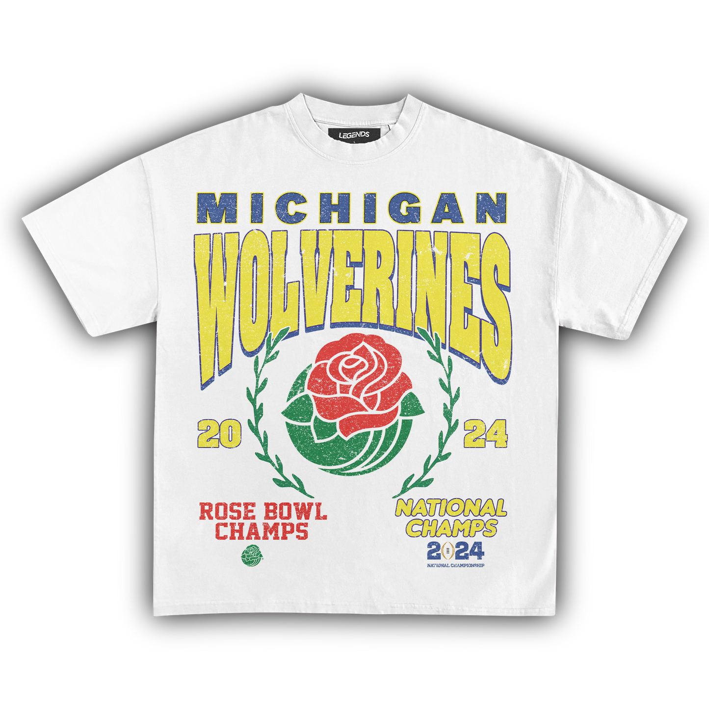 2024 MICHIGAN WOLVERINES ROSE BOWL CHAMPS VINTAGE TEE