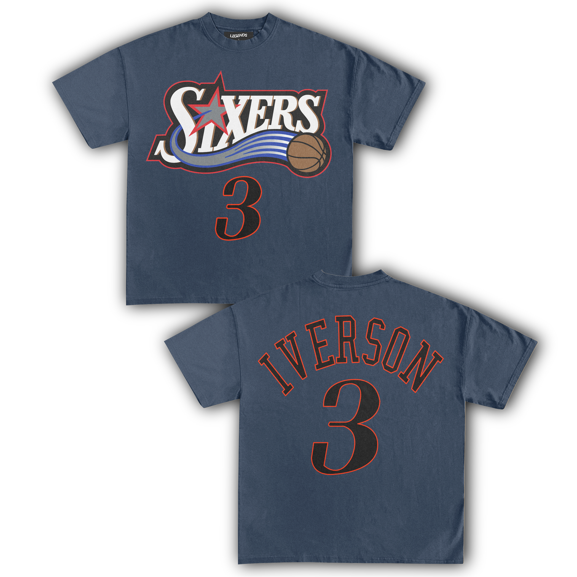 Allen Iverson Jersey Tee Philadelphia 76ers Vintage Heavyweight T Shirt Legends Heavyweight Tees
